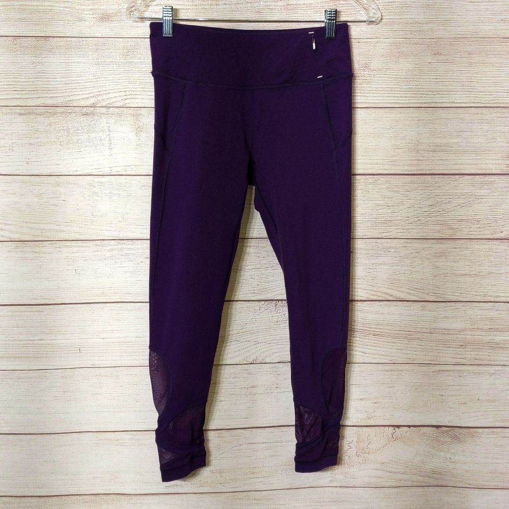 Calia purple cropped Capri leggings tights mesh leg size small